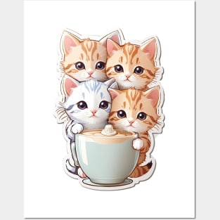 Cute Kittens With A Cup Of Milk Tea Posters and Art